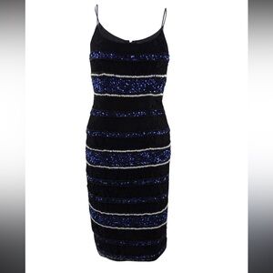 Adrianna Papell Black and Purple Sequin Midi Dress NWT